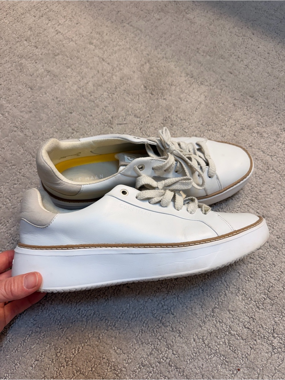 Cole Haan White Leather Low-Top Sneakers with Tan Trim